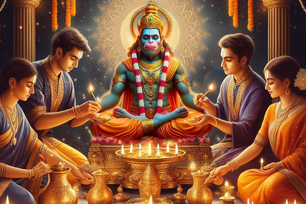 Lord Hanuman is offered Coconuts and prasad