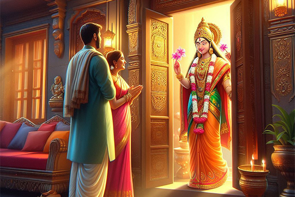 At night Lakshmi ji came to the city