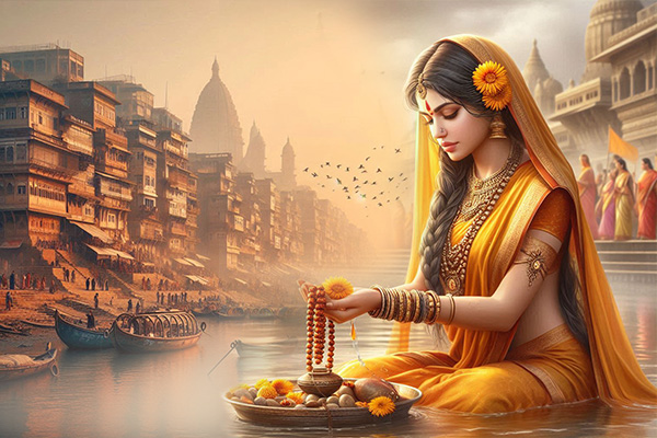 Goddess Sita performing chhath puja	