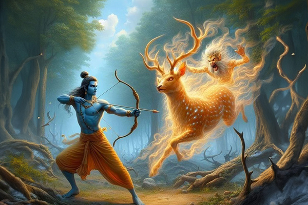 During their exile, a demoness named Shurpanakha, sister of Ravana, was smitten by Rama