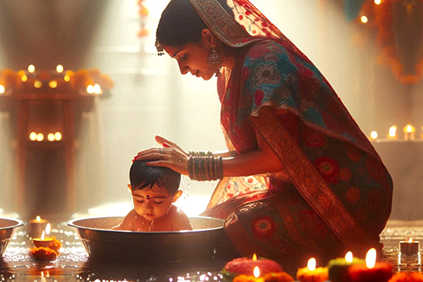 Naraka Chaturdasi is that people get up early in the morning 