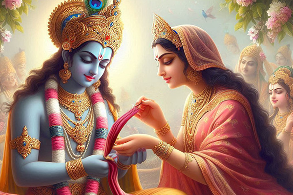 Draupadi and Shri Krishna Celebrating Raksha Bandhan