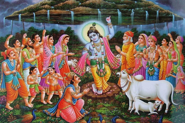 Krishna commanded his Sudarshan Chakra to hover above the hill