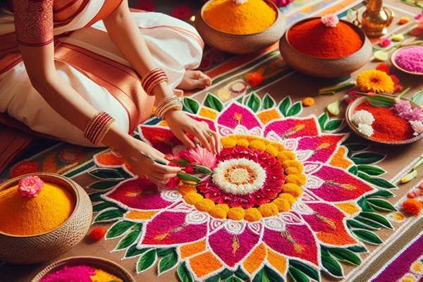 Malayali women draw different Pookkalam