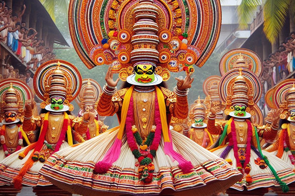 People perform the dance form which is known as Kathakali