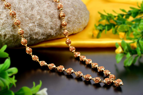 Rudraksha Chikna Mala with OM Design Gold 22K Caps