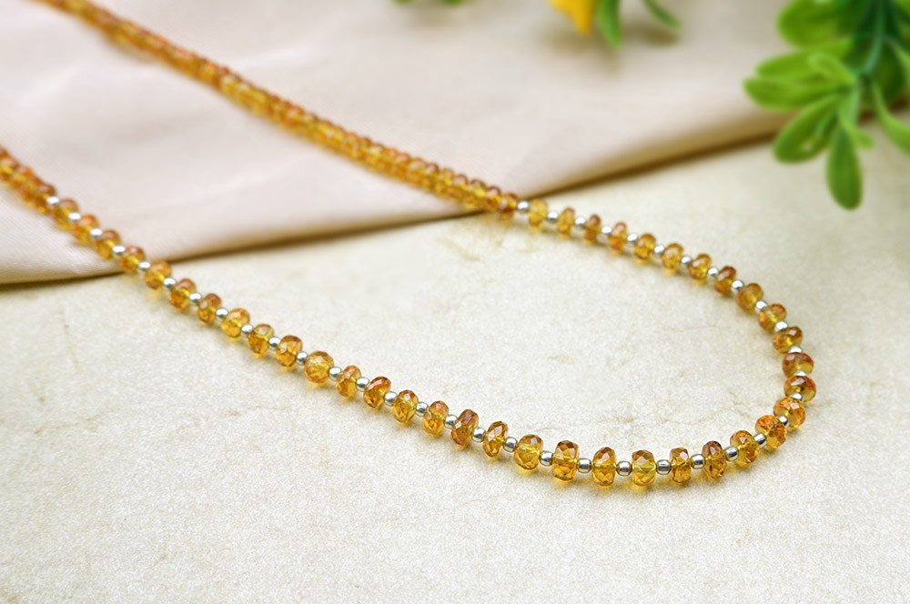 Yellow Sapphire Faceted Silver Ball Necklace - 84 Carats