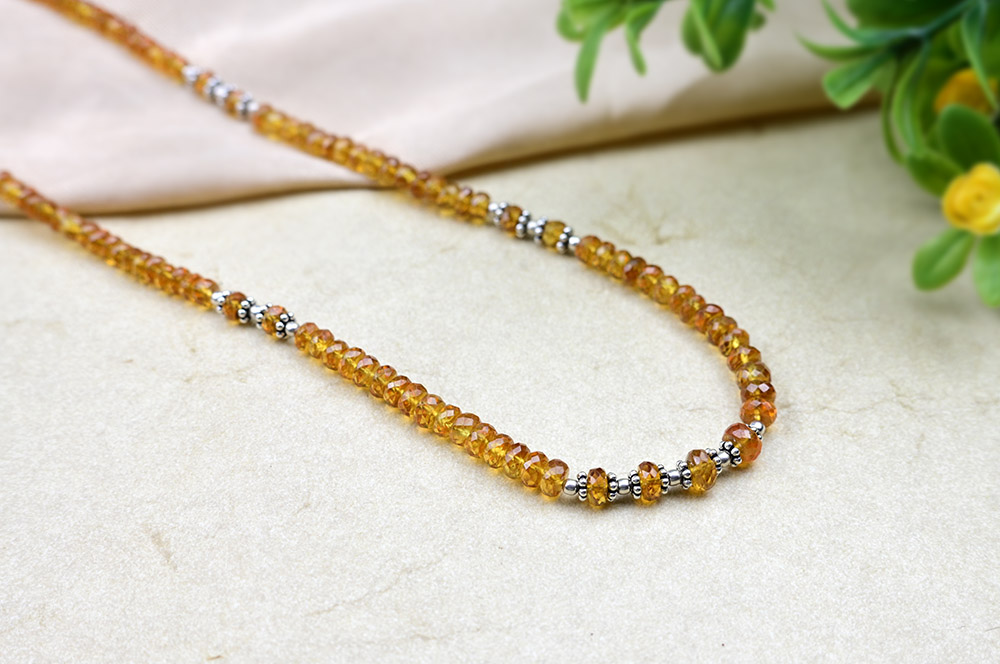 Yellow Sapphire Faceted Silver Chakri & Balls Necklace - 80 Carats