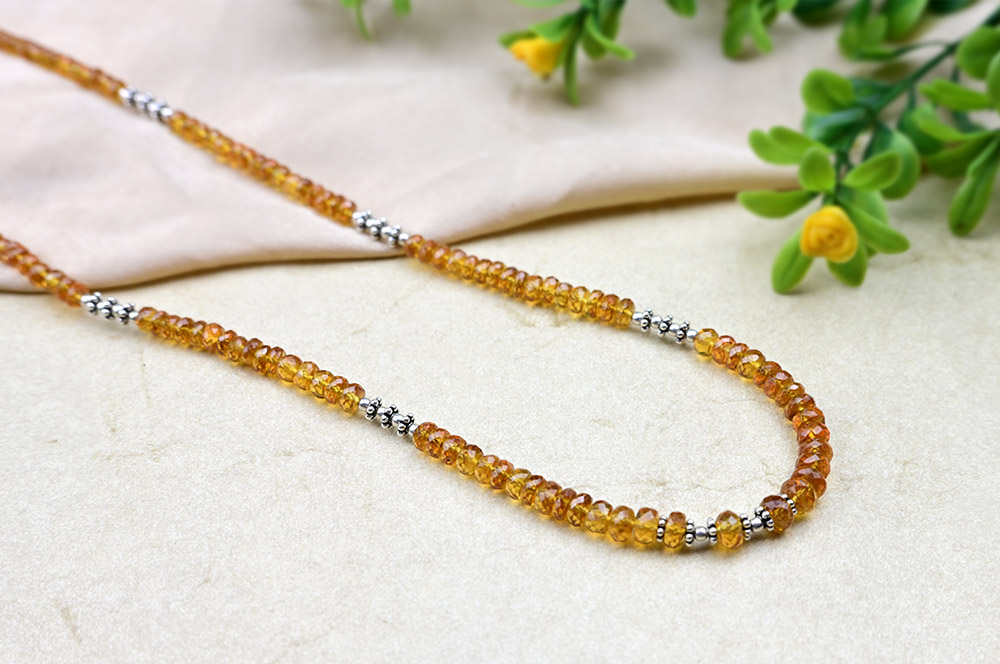 Yellow Sapphire Faceted Silver Chakri & Balls Necklace - 90 Carats