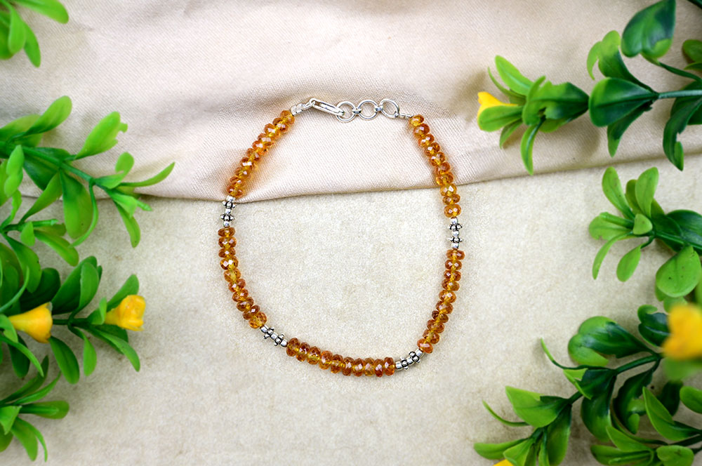 Yellow Sapphire Faceted Silver Balls & Chakri Bracelet - 27.5 Carats