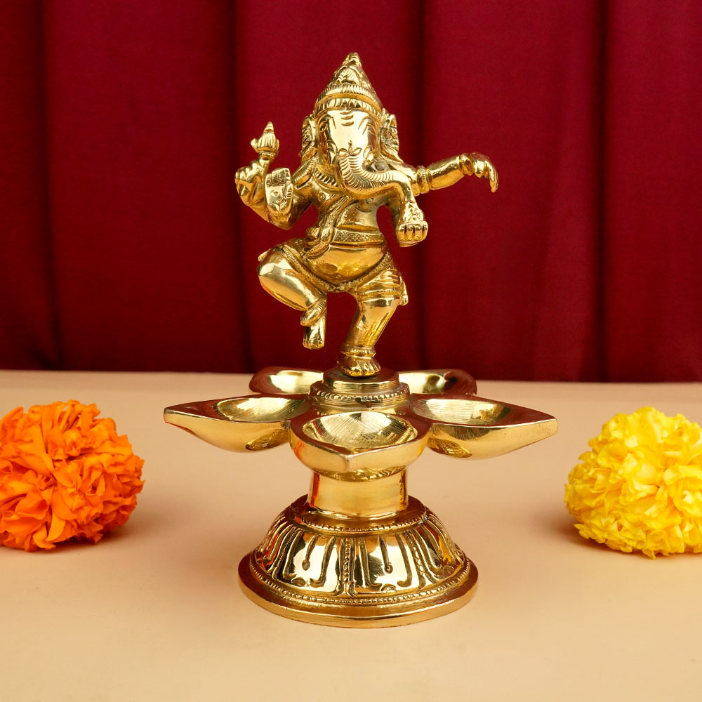 Brass Dancing Ganesh Panch Aarti Diya