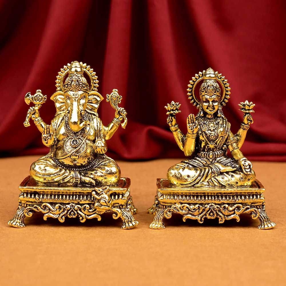 Ganesh Laxmi on Pedestal Chowki Ashtadhatu Idols