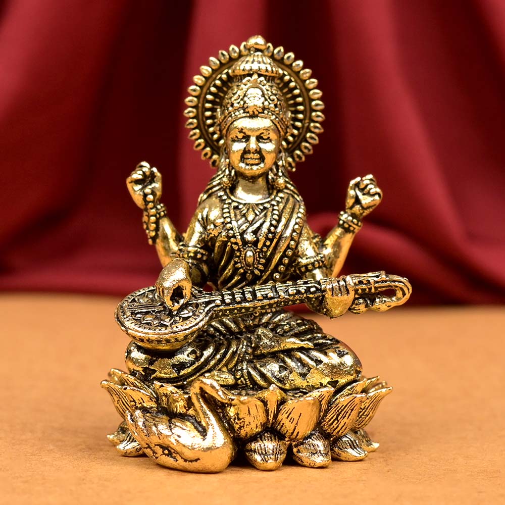 Saraswati on Lotus Ashtadhatu Idol