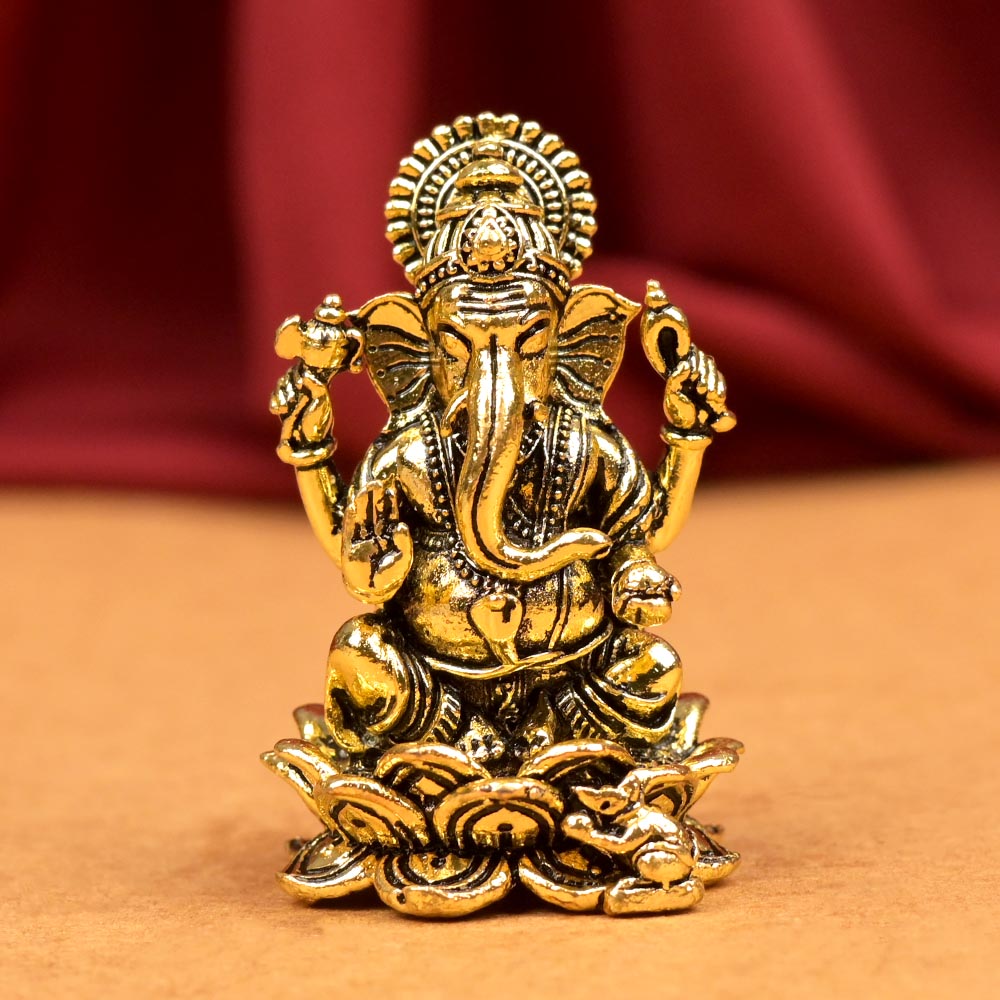 Ganesh on Lotus Ashtadhatu Idol