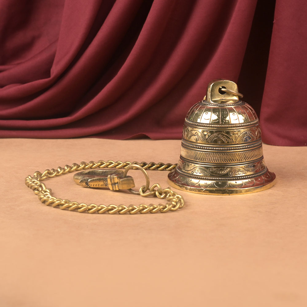Hanging Brass Designer Engraving Puja Ghanta for Temple Entrance - Small