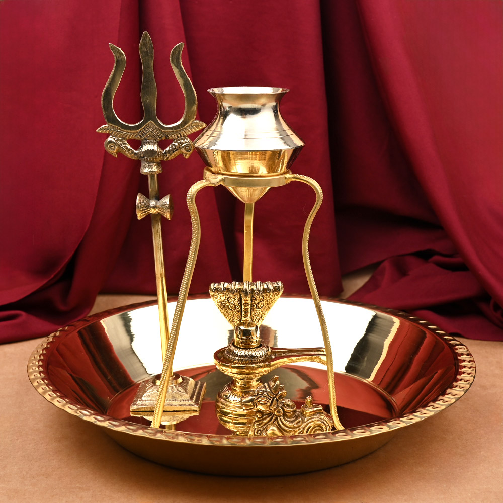 Buy Brass Shivling Abhishek Set with Nandi x Trishul x Kalash & Stand from Rudra Centre (Rudraksha Ratna) at reasonable prices.