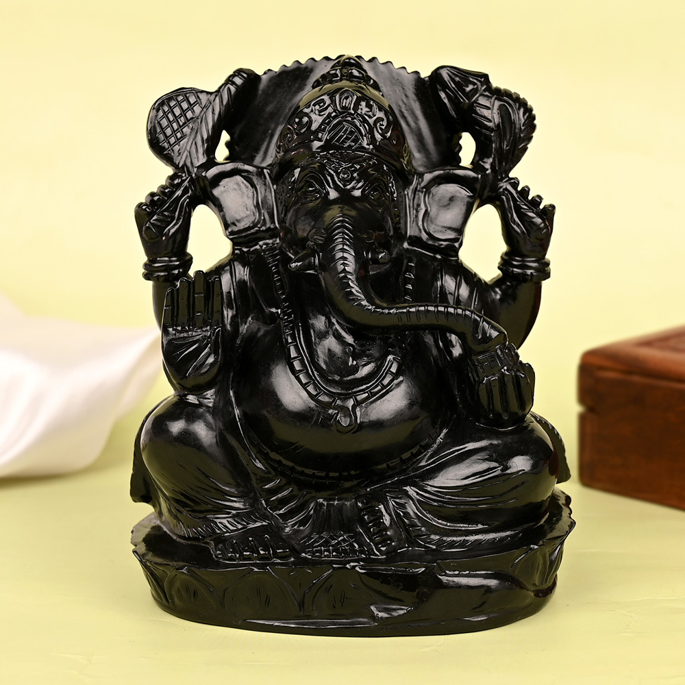 Black Agate Ganesh Idol - 960 gms
