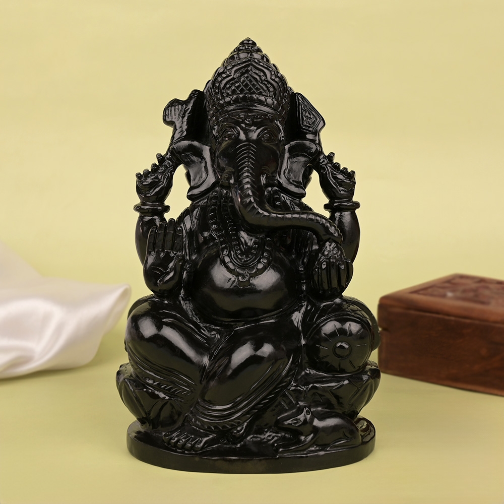 Black Agate Ganesh Idol - 1.209 kgs