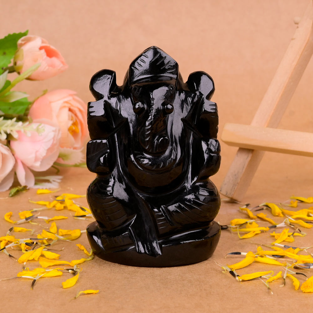 Black Agate Ganesh Idol - 211.83 gms