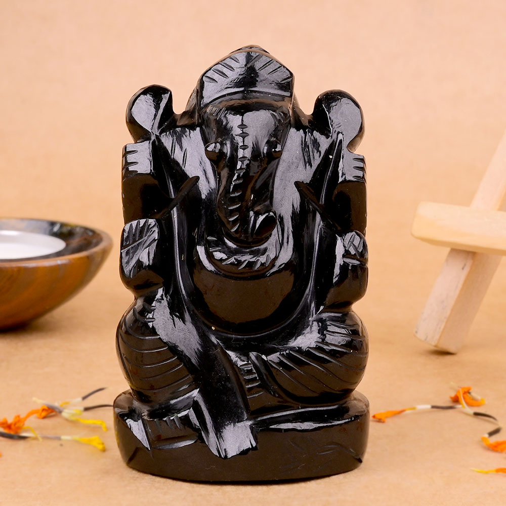 Black Agate Ganesh Idol - 235.29 gms