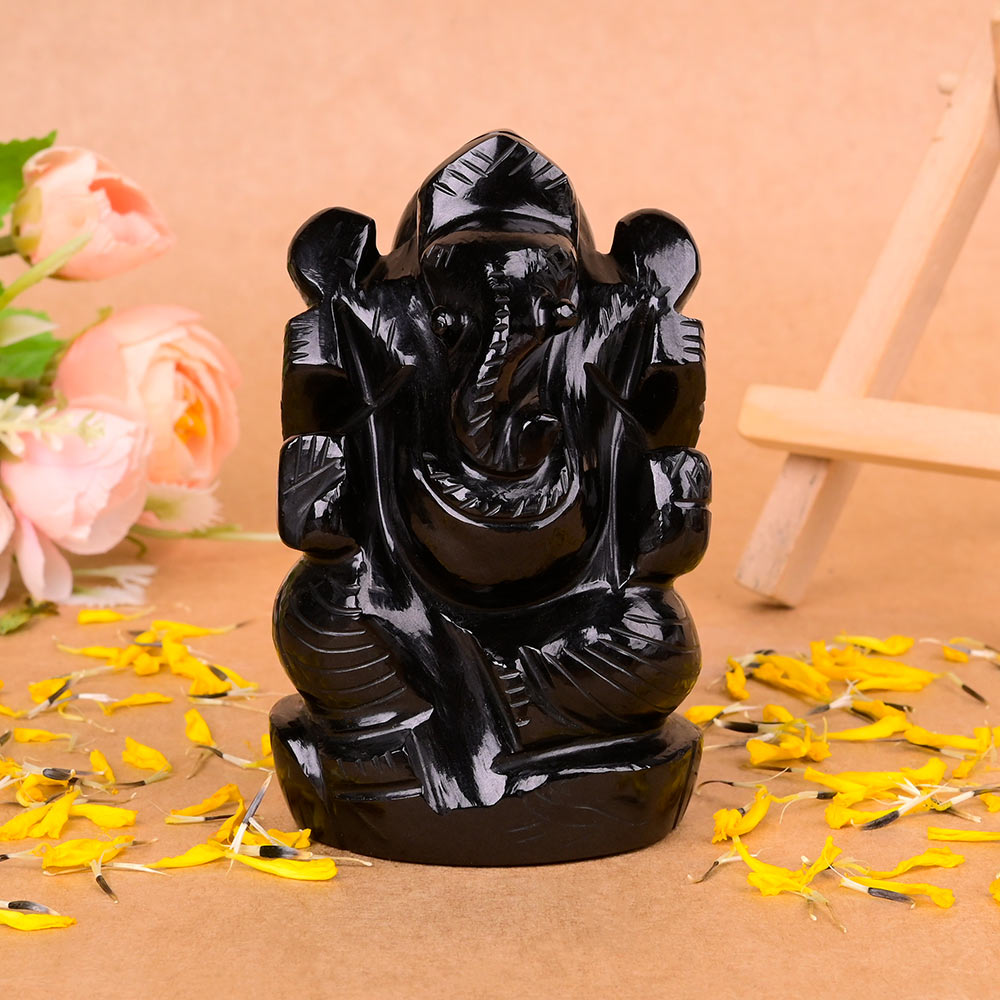 Black Agate Ganesh Idol - 308.8 gms