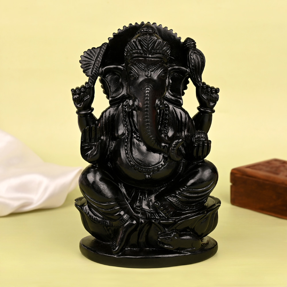 Black Jade Ganesha Idol - 1.825 kgs