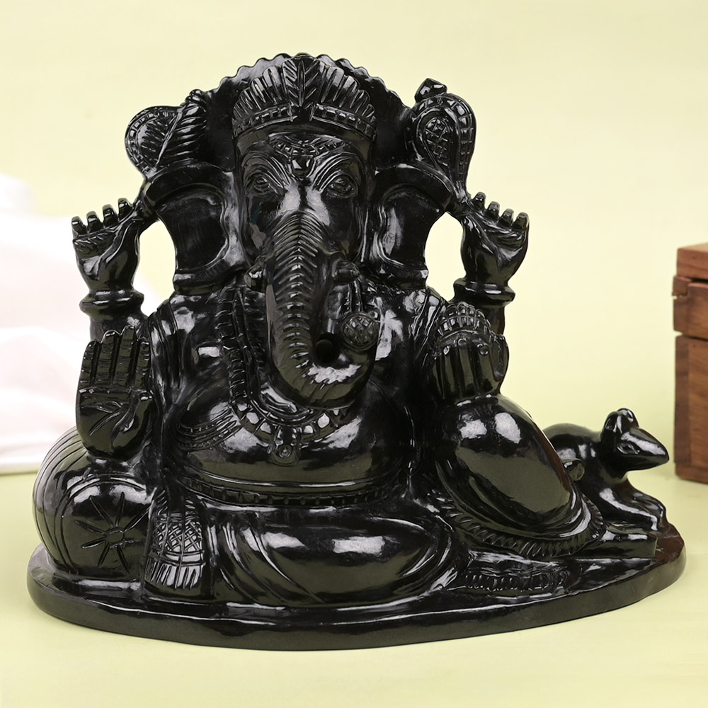 Black Jade Ganesha Idol - 1.282 kgs