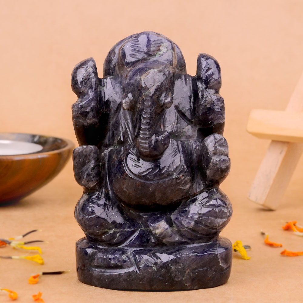 Blue Jade Ganesha Idol - 141 gms