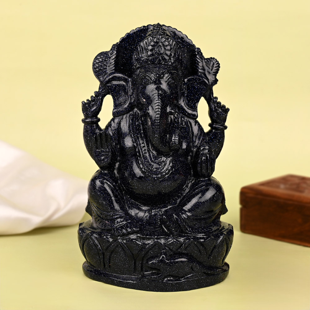 Blue Sunstone Ganesha Idol - 1189 gms