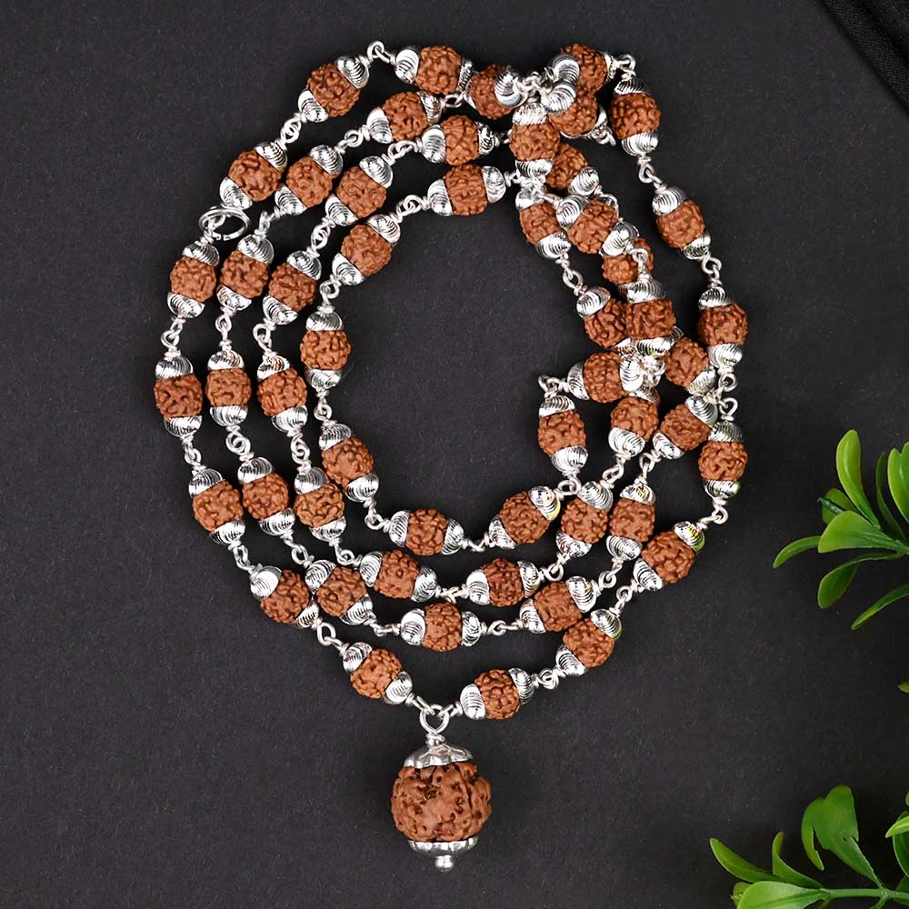 Rare 4 Mukhi Brahma Mala in Self Designed Caps