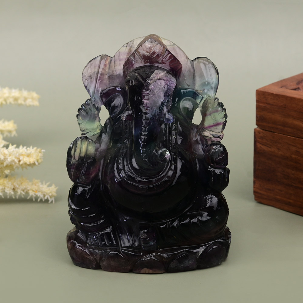Multi Fluorite Ganesha Idol - 395 gms