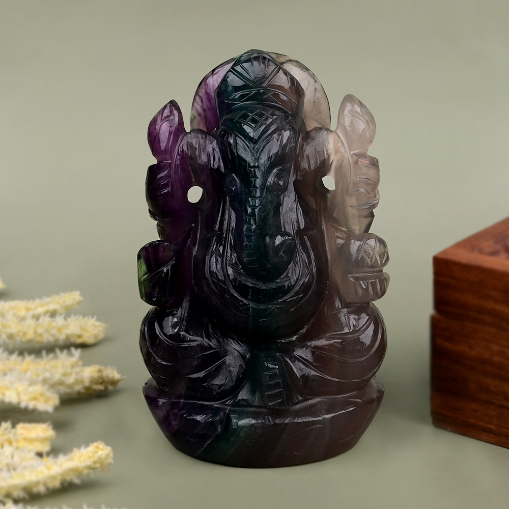Multi Fluorite Ganesha Idol - 589 gms