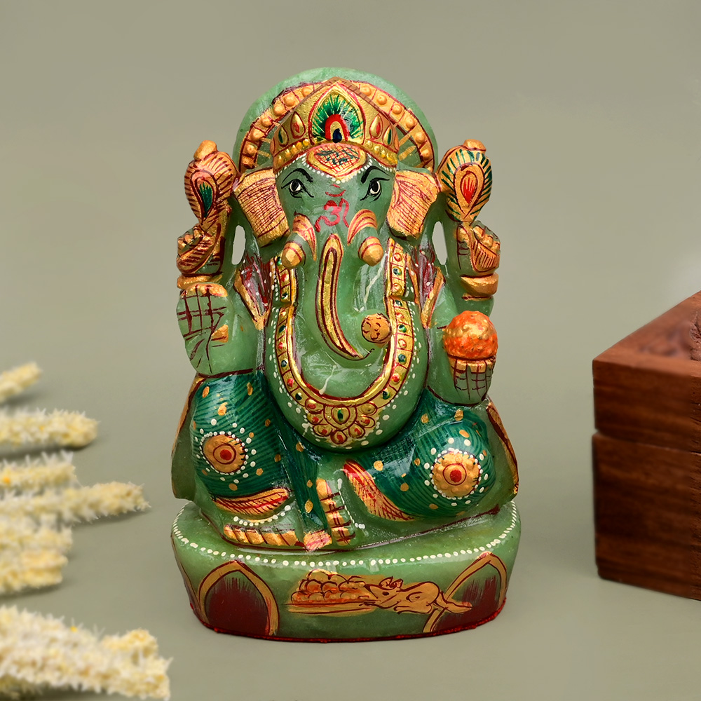 Exotic Ganesh Green Jade Idol - 676 gms