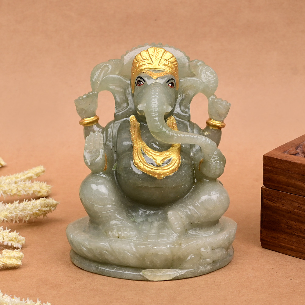 Austrailian Green Jade Ganesha Idol - 695 gms