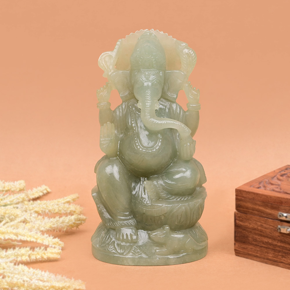 Light Green Jade Ganesha Idol - 1.12 kgs