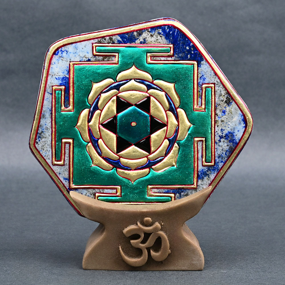 Saraswati Yantra on Lapis Lazuli (Engraved & Hand Painted)