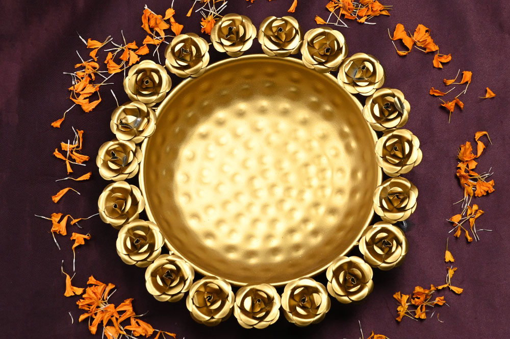 Rose Embellised Designer Urli Bowl