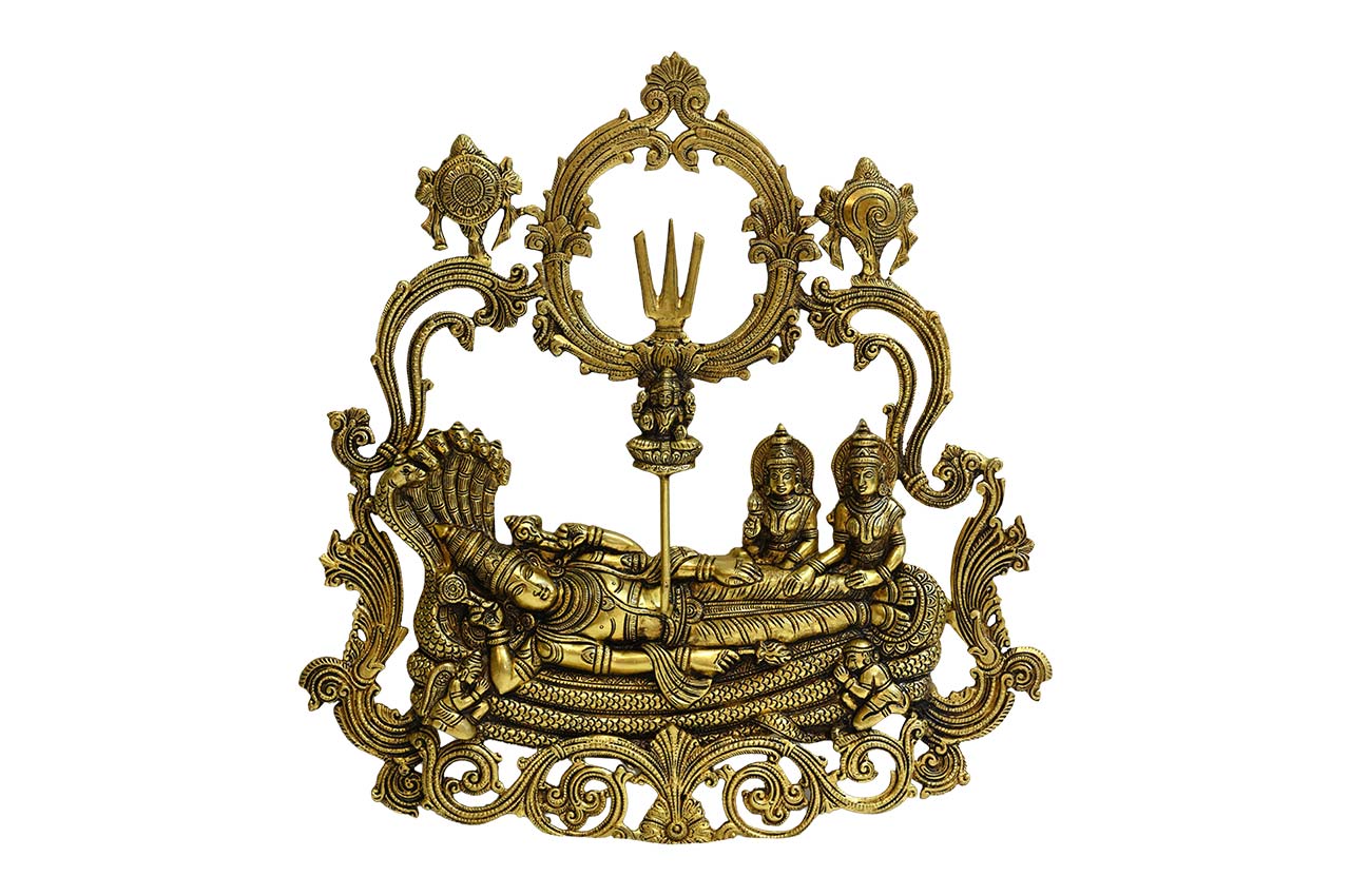 Anant Vishnu Padmanabha Brahma Laxmi Mata Bhumi Devi Shesha Shanku Namam Chakra Hanging Brass Idol