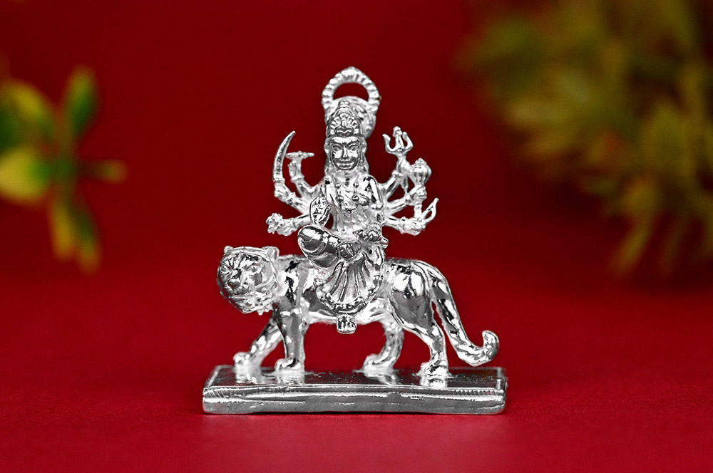 Goddess Durga 925 Sterling Pure Silver Idol