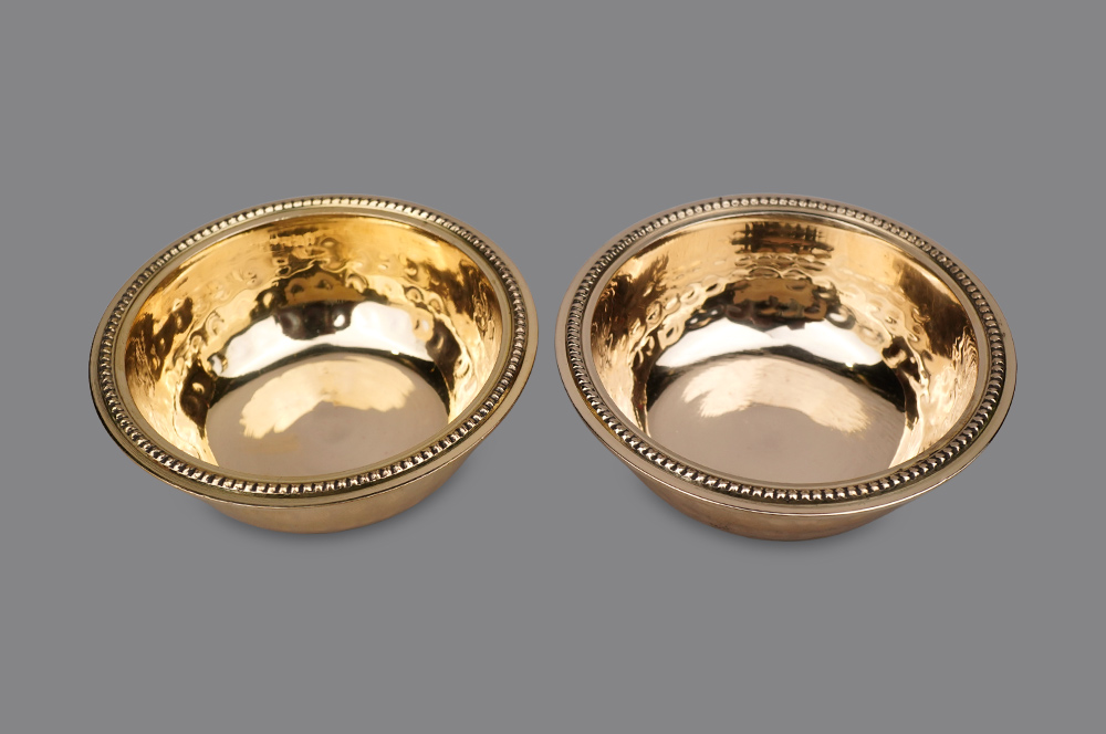 Brass Puja Katori Bowls Hammer Dots Pattern For Tilak, Prasad, Akshat Rice (Set of 2)