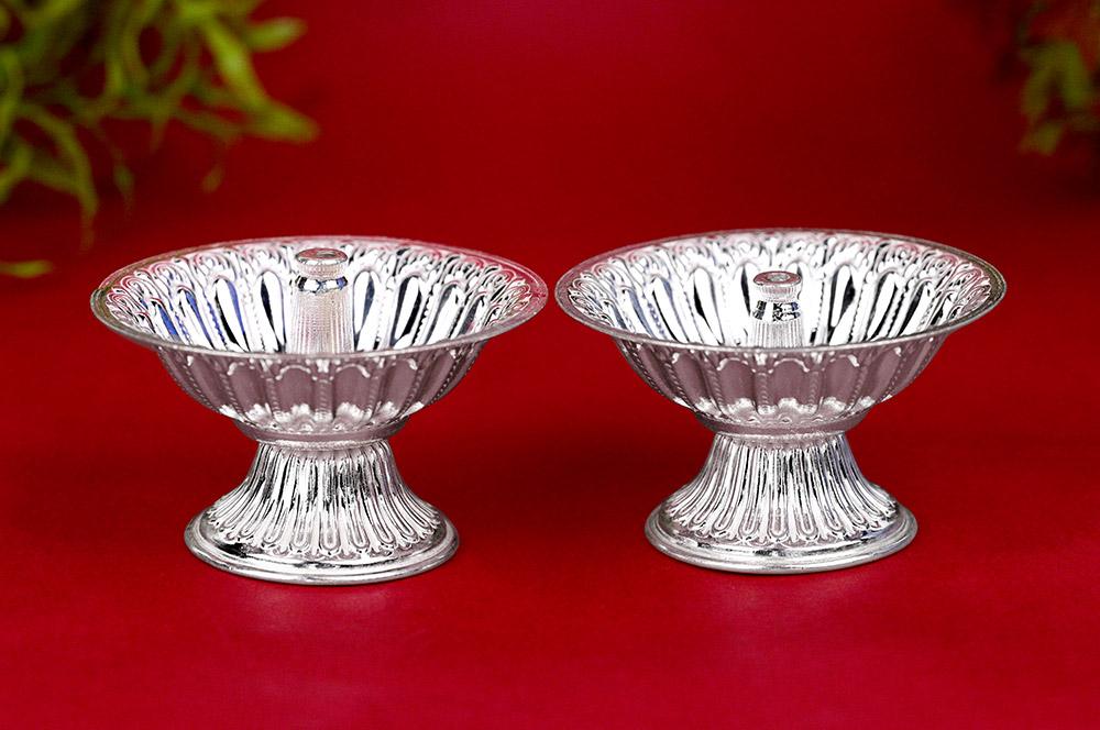 Designer 925 Sterling Silver Diya Set of 2