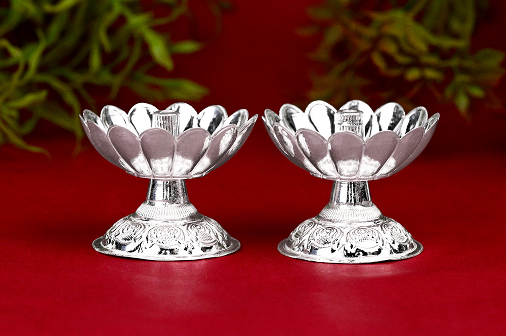 925 Silver Deepam Diya Lamp Set of 2