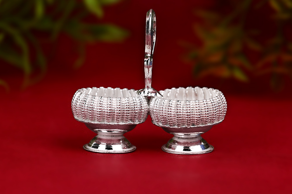 Haldi Kumkum Container Holder Twin Cups (2-in-1 Joined) 925 Silver
