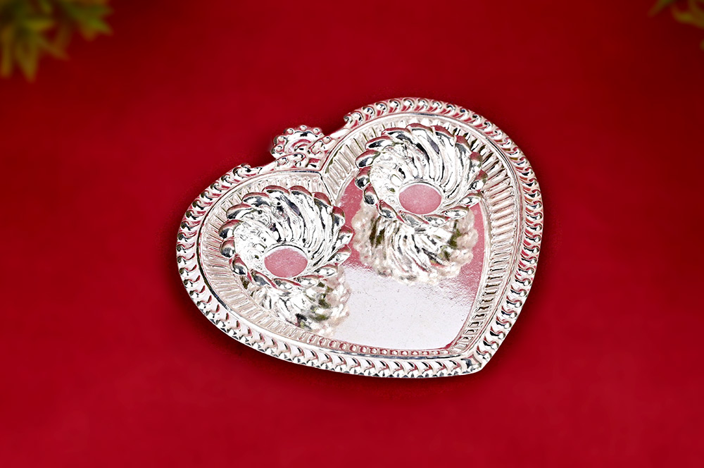 Heart Shape Haldi Kumkum Container in 925 Silver (Set of 2)