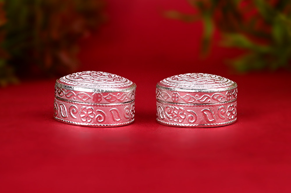 Haldi Kumkum Container Dibbi Box in 925 Silver (Set of 2)