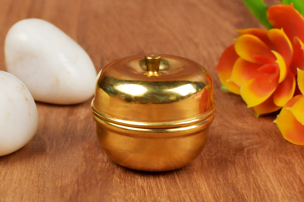 Brass Apple Design Haldi Kumkum Container (Dibbi)