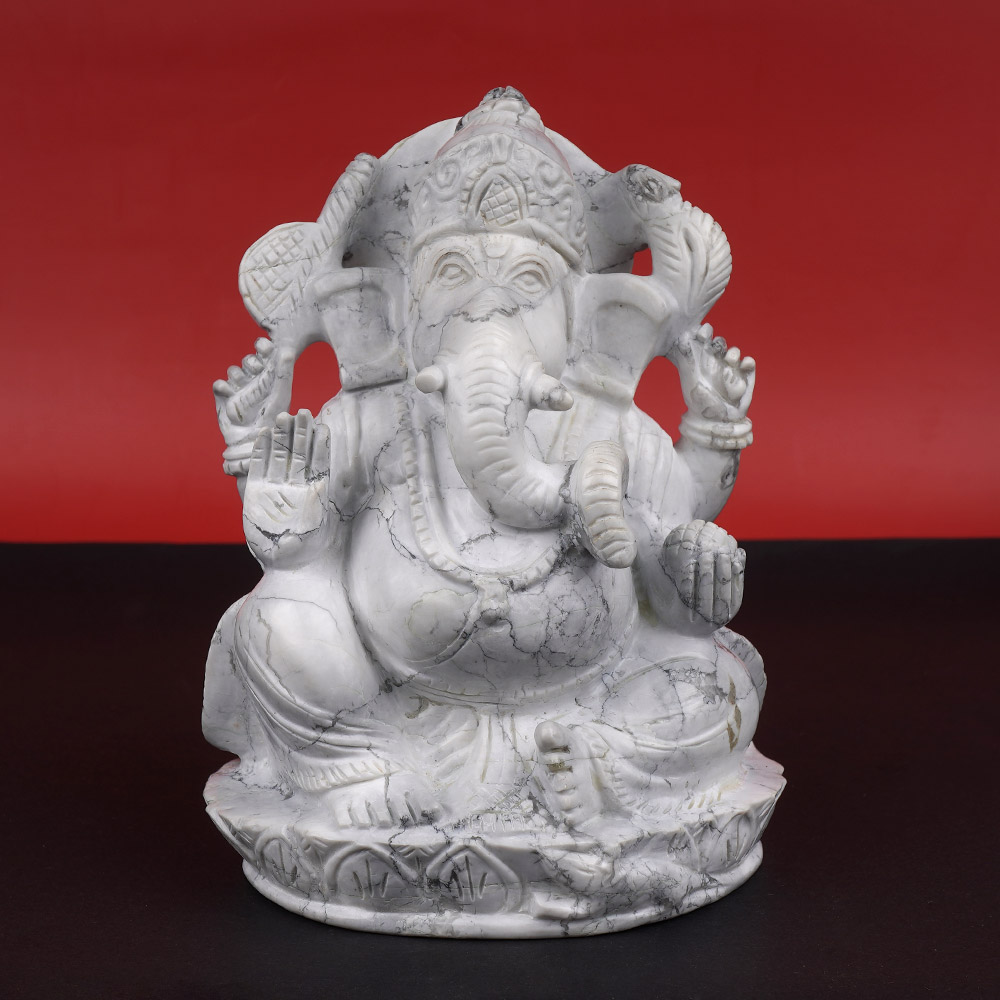 Howlite Ganesh Idol - 1.887 Kgs