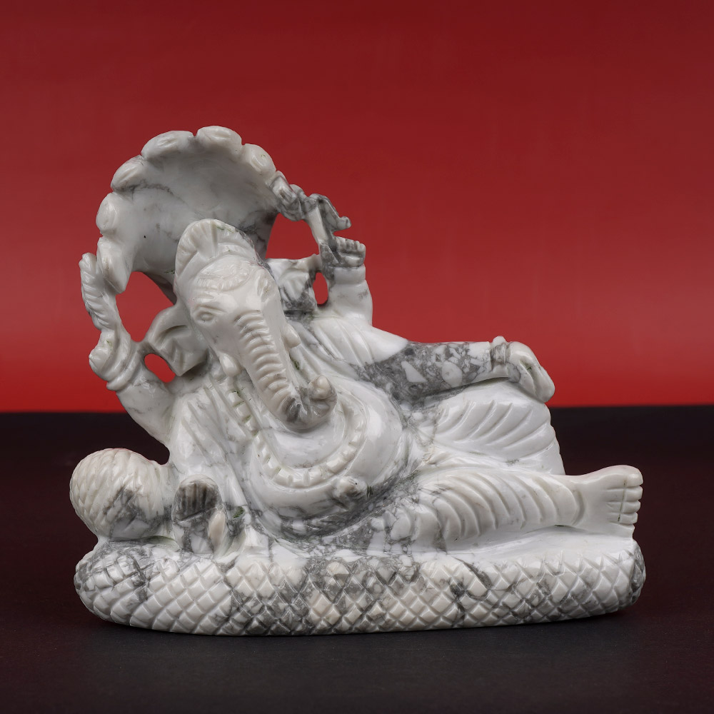 Howlite Ganesha with Sheshnag Idol - 486 gms