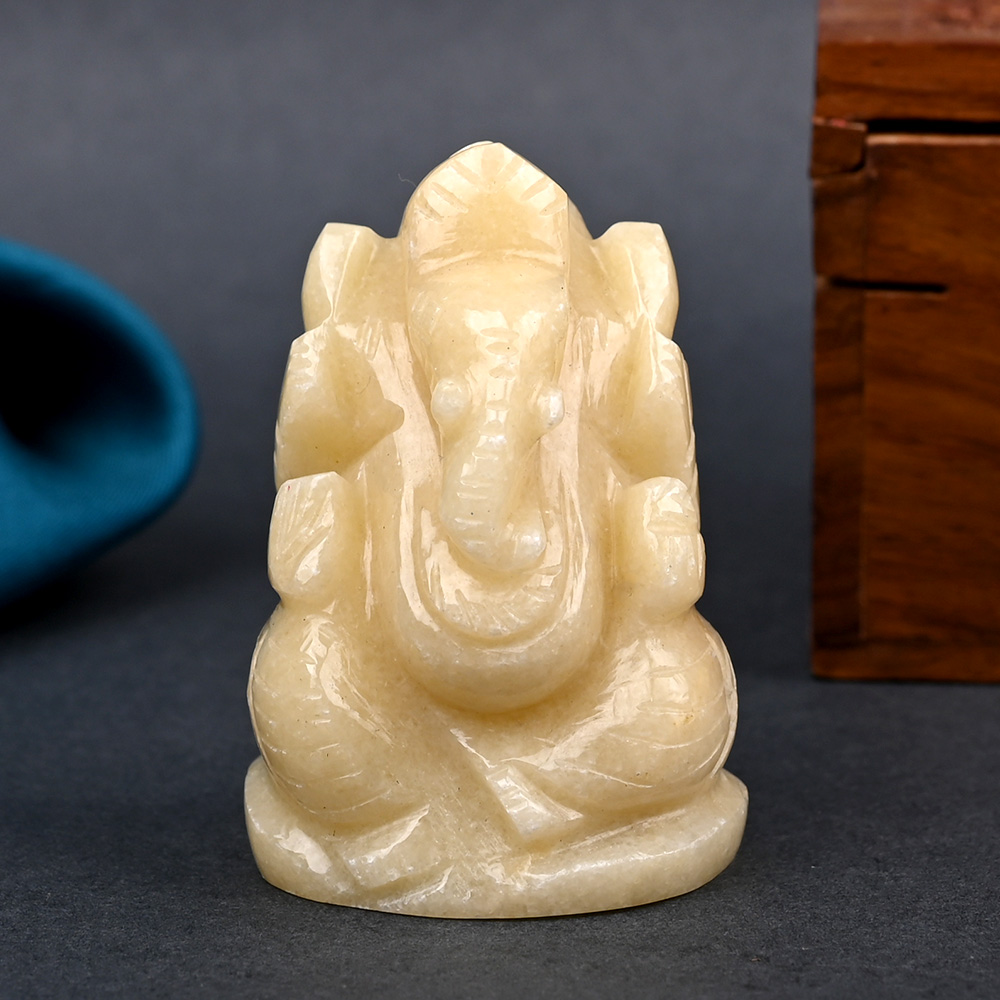 Ivory Yellow Jade Ganesha Idol - 103 gms