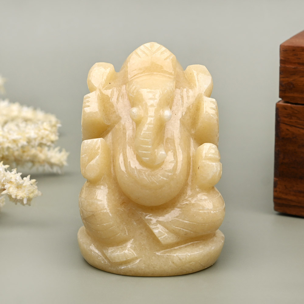 Ivory Yellow Jade Ganesha Idol - 119 gms